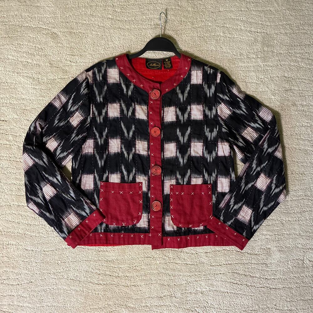 Vintage 90s Allure Women M Wearable Art Quirky Hand Stitched Quilted Cardigan